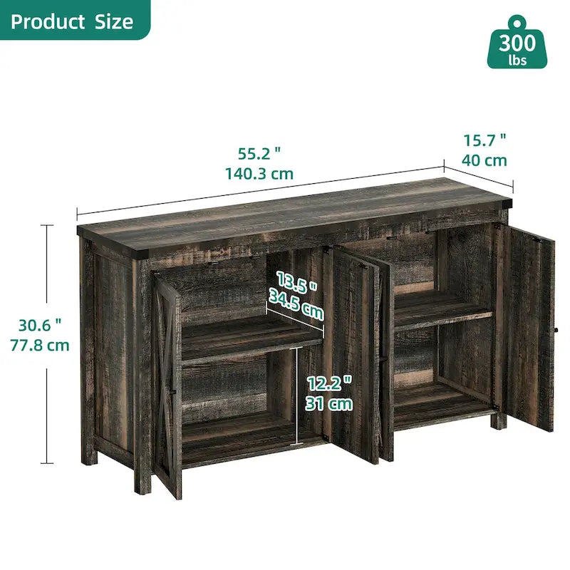 55-inch Farmhouse Four-Door Buffet Cabinet Storage Kitchen Sideboard Buffet Table