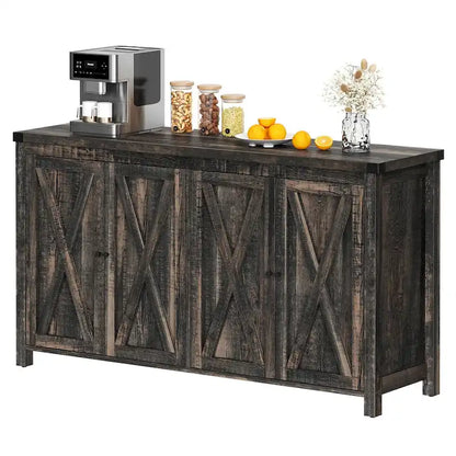 55-inch Farmhouse Four-Door Buffet Cabinet Storage Kitchen Sideboard Buffet Table