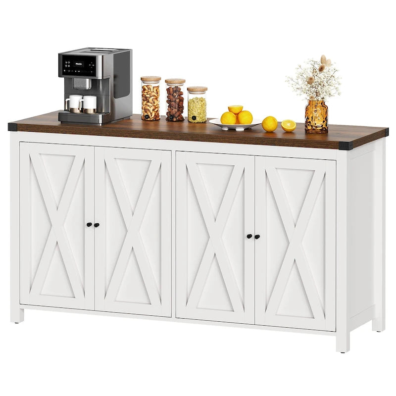 55-inch Farmhouse Four-Door Buffet Cabinet Storage Kitchen Sideboard Buffet Table