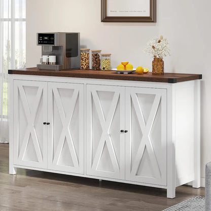 55-inch Farmhouse Four-Door Buffet Cabinet Storage Kitchen Sideboard Buffet Table