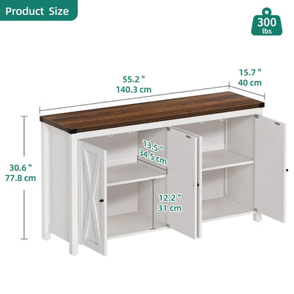 55-inch Farmhouse Four-Door Buffet Cabinet Storage Kitchen Sideboard Buffet Table