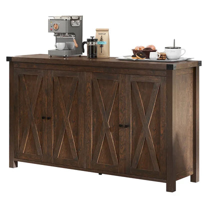 55-inch Farmhouse Four-Door Buffet Cabinet Storage Kitchen Sideboard Buffet Table