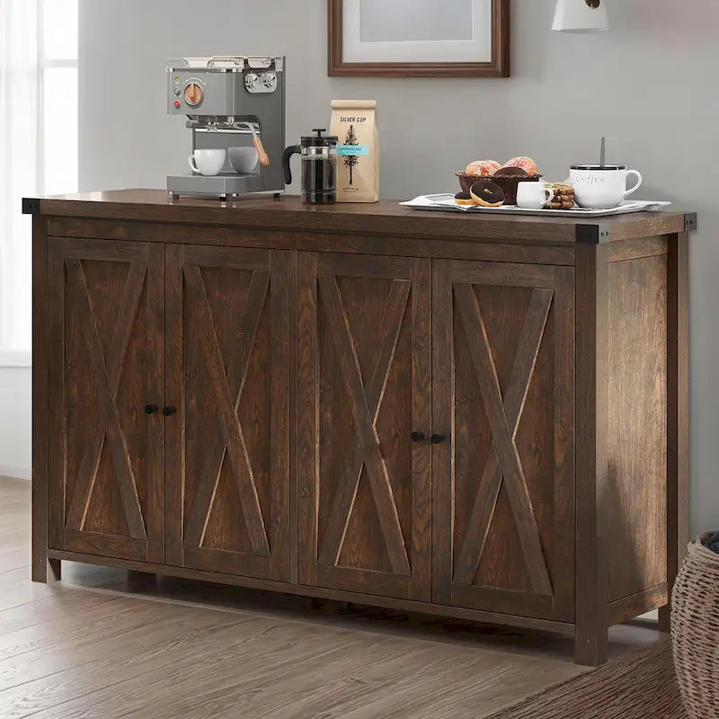 55-inch Farmhouse Four-Door Buffet Cabinet Storage Kitchen Sideboard Buffet Table