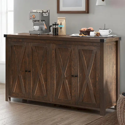 55-inch Farmhouse Four-Door Buffet Cabinet Storage Kitchen Sideboard Buffet Table