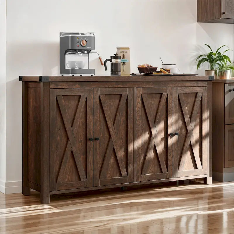 55-inch Farmhouse Four-Door Buffet Cabinet Storage Kitchen Sideboard Buffet Table