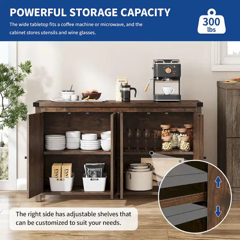 55-inch Farmhouse Four-Door Buffet Cabinet Storage Kitchen Sideboard Buffet Table