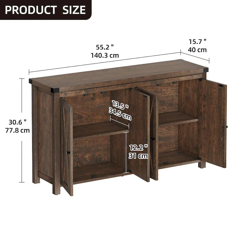 55-inch Farmhouse Four-Door Buffet Cabinet Storage Kitchen Sideboard Buffet Table