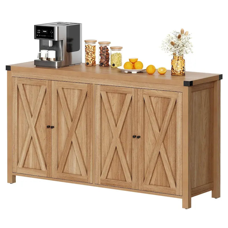 55-inch Farmhouse Four-Door Buffet Cabinet Storage Kitchen Sideboard Buffet Table