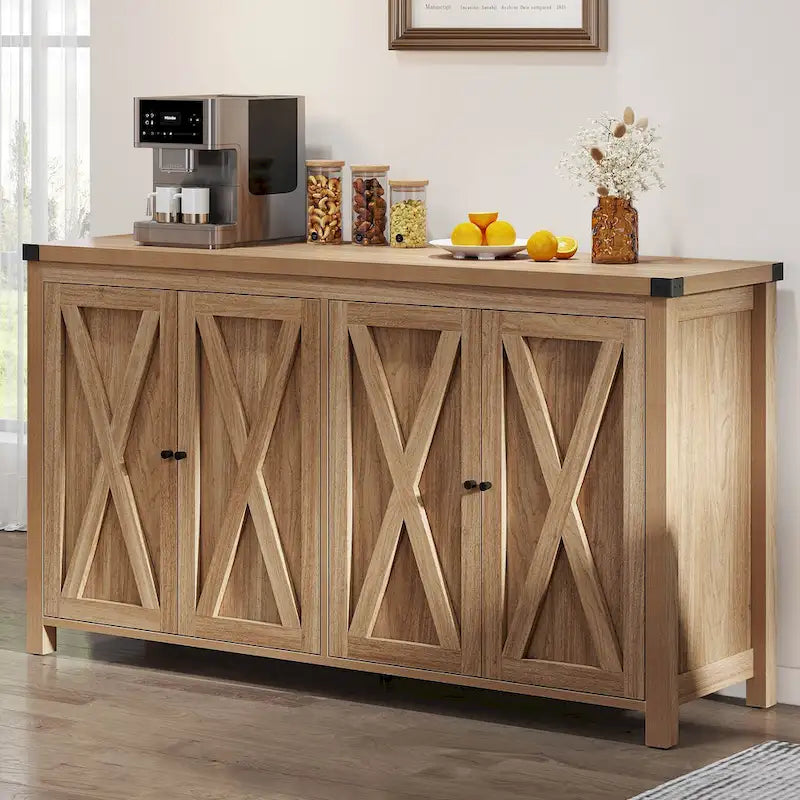 55-inch Farmhouse Four-Door Buffet Cabinet Storage Kitchen Sideboard Buffet Table