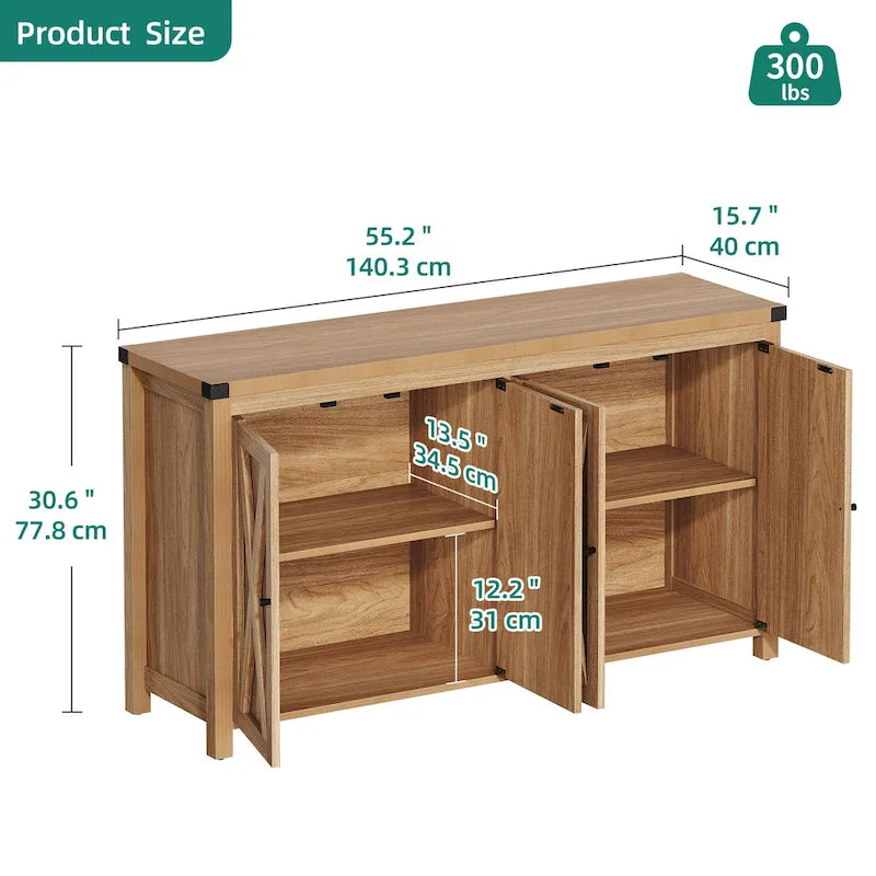 55-inch Farmhouse Four-Door Buffet Cabinet Storage Kitchen Sideboard Buffet Table