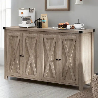 55-inch Farmhouse Four-Door Buffet Cabinet Storage Kitchen Sideboard Buffet Table