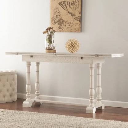 Furniture Eddlewood Farmhouse Drop Leaf Trestle Console to Dining Table