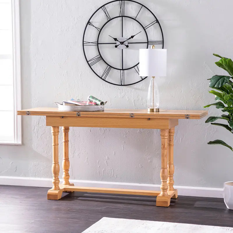 Furniture Eddlewood Farmhouse Drop Leaf Trestle Console to Dining Table