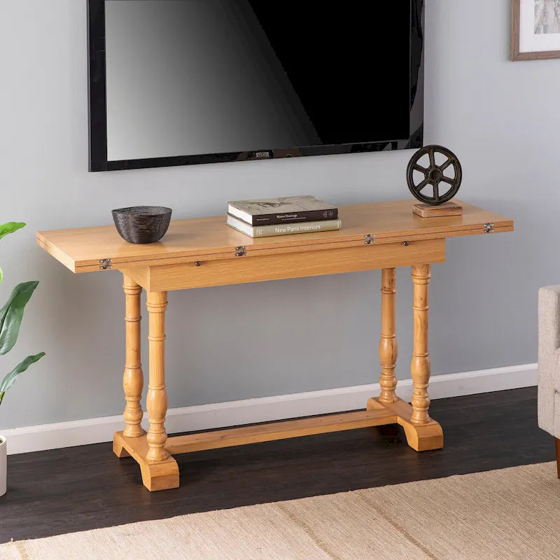 Furniture Eddlewood Farmhouse Drop Leaf Trestle Console to Dining Table