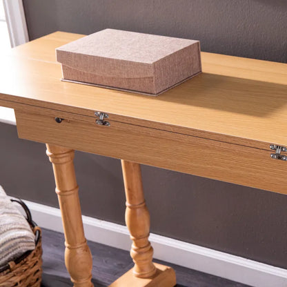Furniture Eddlewood Farmhouse Drop Leaf Trestle Console to Dining Table