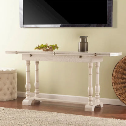 Furniture Eddlewood Farmhouse Drop Leaf Trestle Console to Dining Table