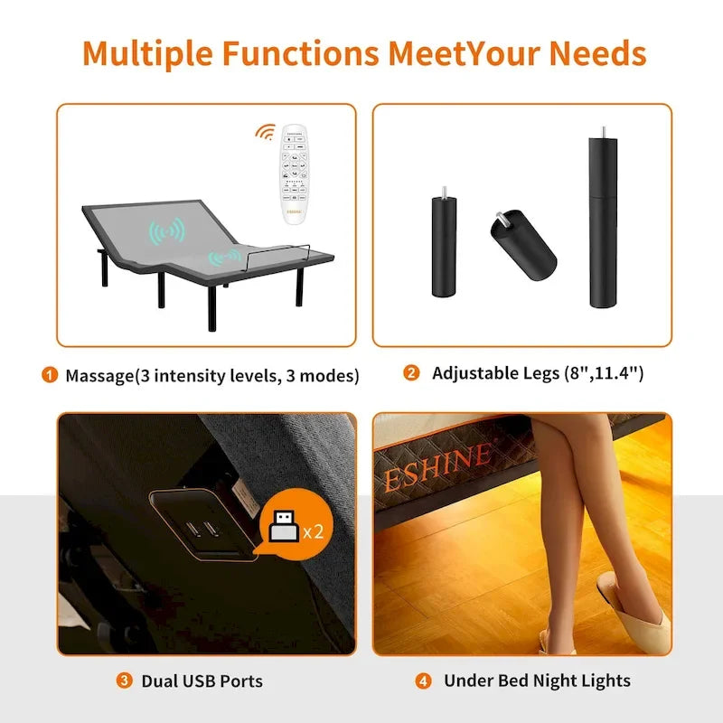 Adjustable Bed Frame, with Massage