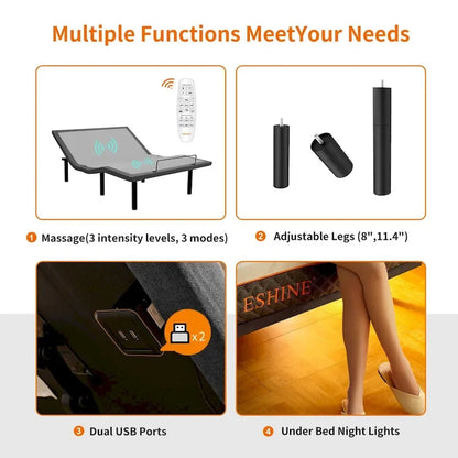 Adjustable Bed Frame, with Massage