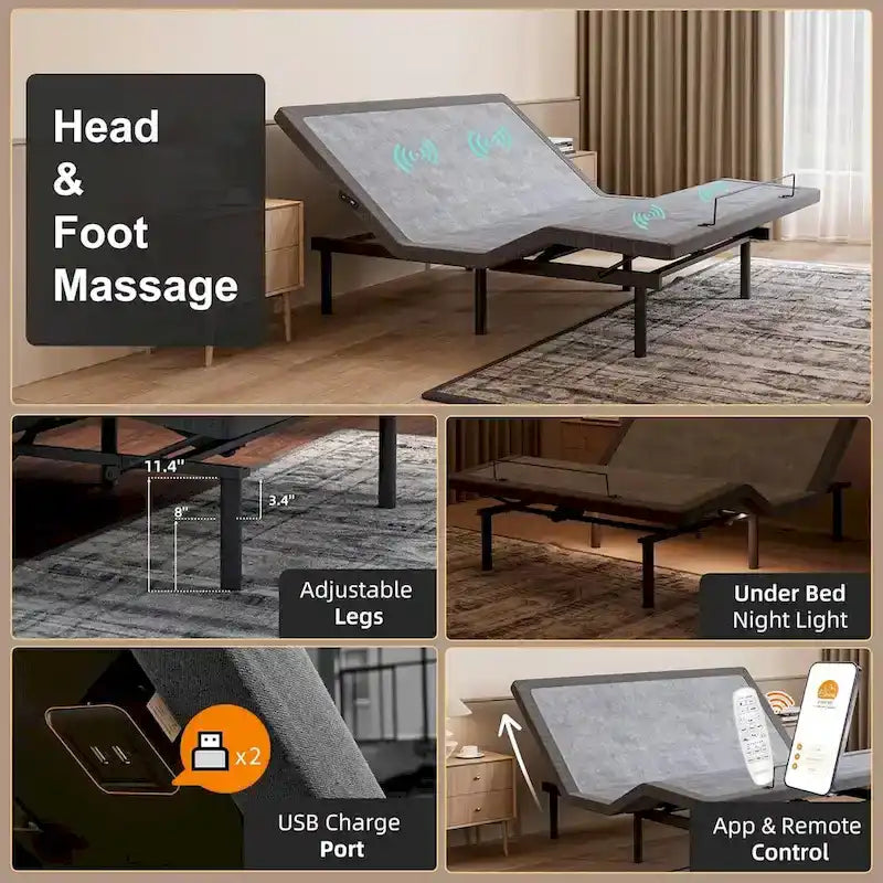 Adjustable Bed Frame, with Massage