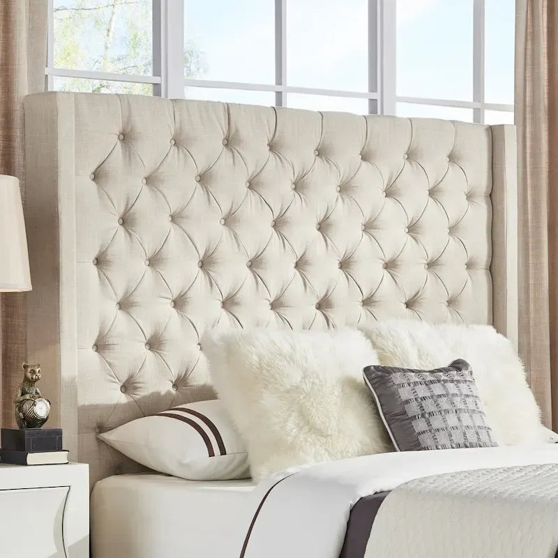 Button-Tufted Wingback Upholstered Headboard