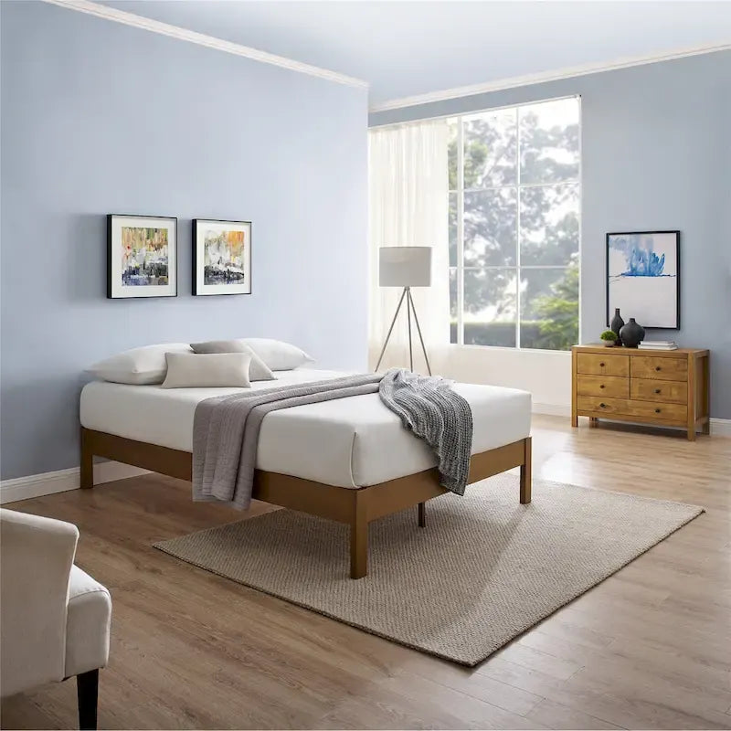  Deluxe Wood Platform Bed Frame,No Need for Box Spring,Rivet Modern Solid Pine Wood Platform Bed,Antique Espresso