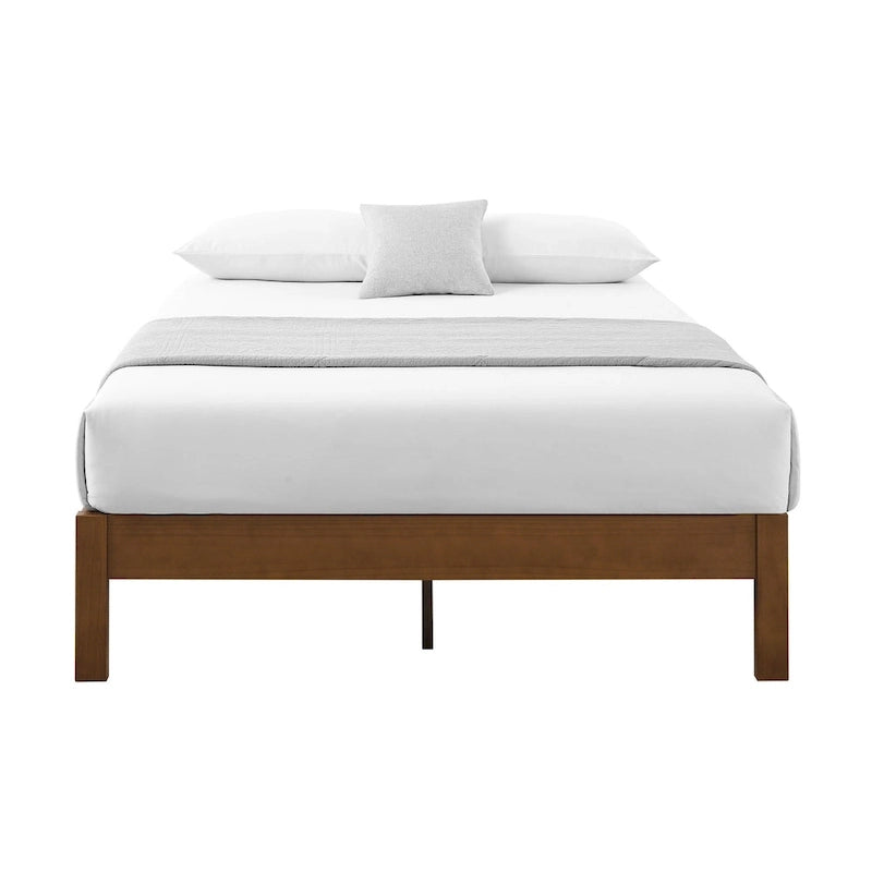 Deluxe Wood Platform Bed Frame,No Need for Box Spring,Rivet Modern Solid Pine Wood Platform Bed,Antique Espresso