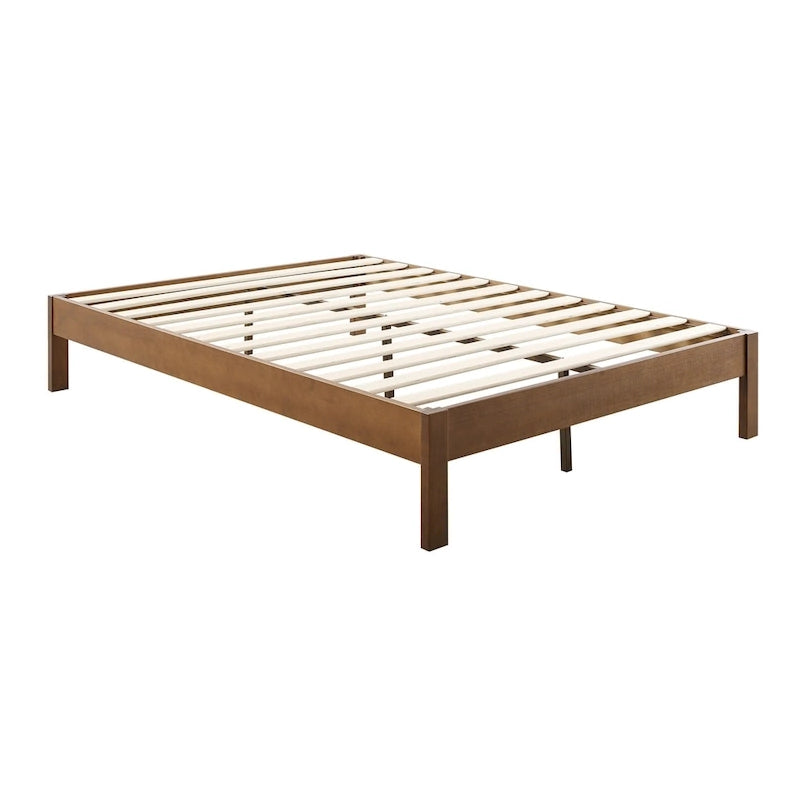 Deluxe Wood Platform Bed Frame,No Need for Box Spring,Rivet Modern Solid Pine Wood Platform Bed,Antique Espresso