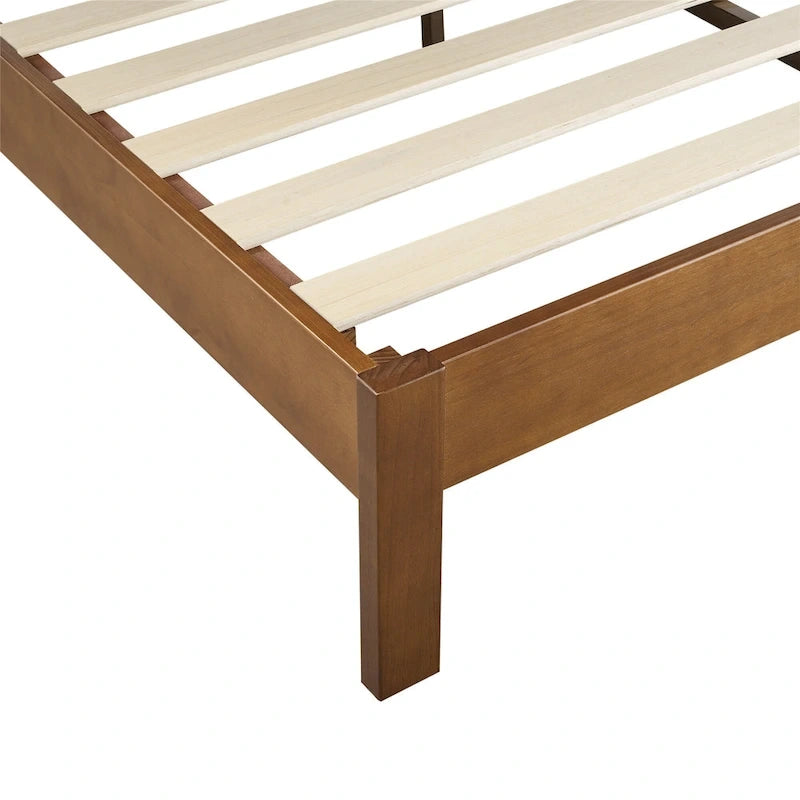 Deluxe Wood Platform Bed Frame,No Need for Box Spring,Rivet Modern Solid Pine Wood Platform Bed,Antique Espresso