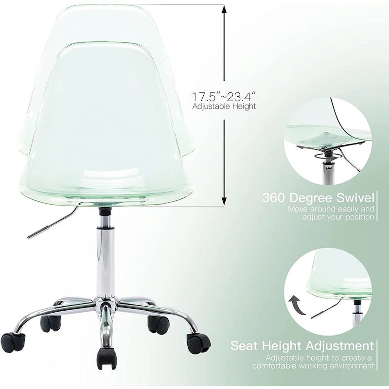 Acrylic Swivel adjustable height Armless Home office Rolling Chair