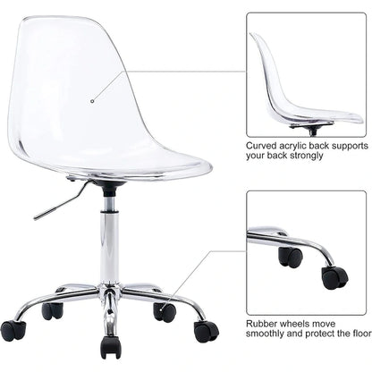 Acrylic Swivel adjustable height Armless Home office Rolling Chair