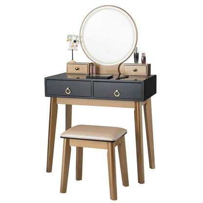 Vanity Makeup Dressing Table Set with Touch Screen Dimming Mirror