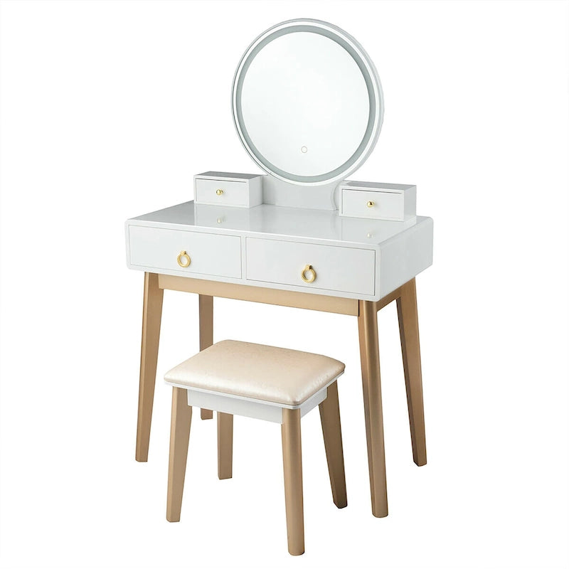 Vanity Makeup Dressing Table Set with Touch Screen Dimming Mirror