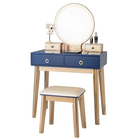 Vanity Makeup Dressing Table Set with Touch Screen Dimming Mirror