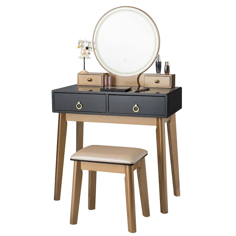 Vanity Makeup Dressing Table Set with Touch Screen Dimming Mirror