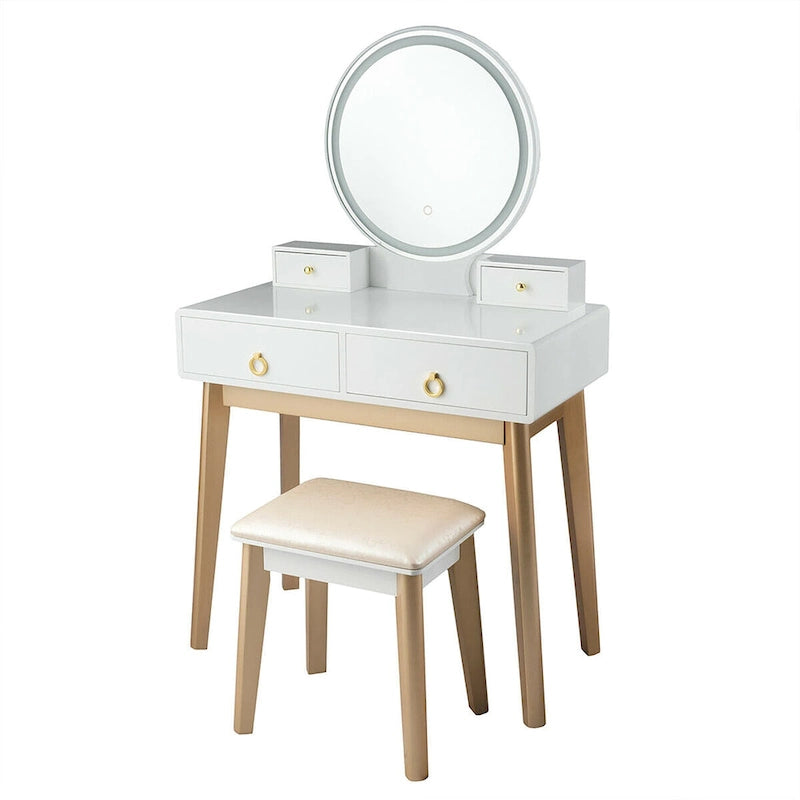 Vanity Makeup Dressing Table Set with Touch Screen Dimming Mirror