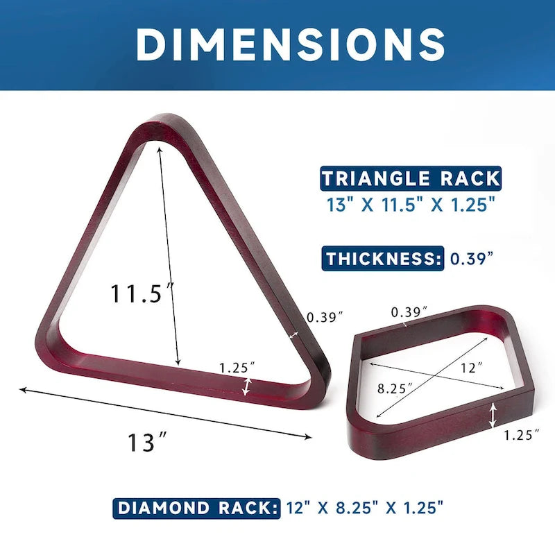 GSE Mahogany Solid Wood Billiard 8-Ball Triangle/9-Ball Diamond Pool Ball Racks for 2-1/4 Pool Balls