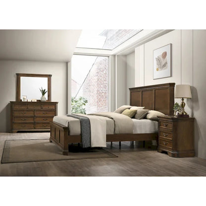 Traditional Wood Panel Bedroom Set, Antique Walnut Finish