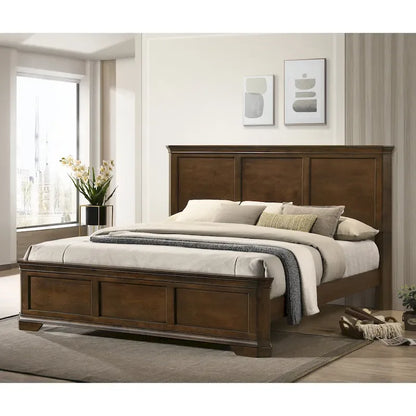 Traditional Wood Panel Bedroom Set, Antique Walnut Finish