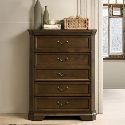 Traditional Wood Panel Bedroom Set, Antique Walnut Finish