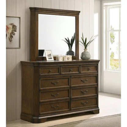 Traditional Wood Panel Bedroom Set, Antique Walnut Finish