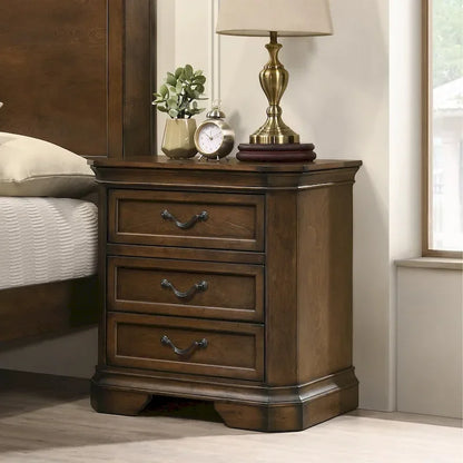 Traditional Wood Panel Bedroom Set, Antique Walnut Finish