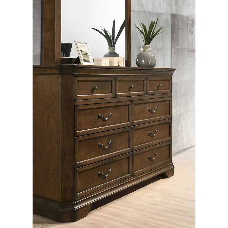 Traditional Wood Panel Bedroom Set, Antique Walnut Finish