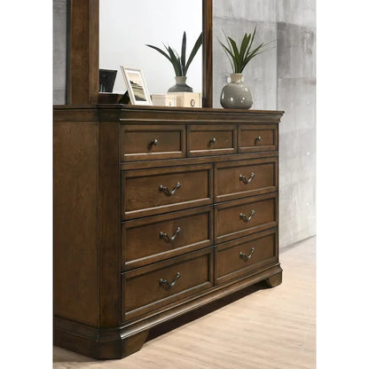 Traditional Wood Panel Bedroom Set, Antique Walnut Finish