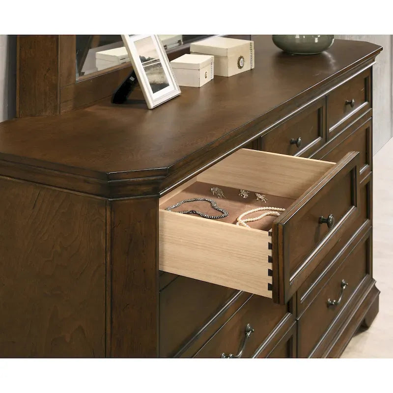 Traditional Wood Panel Bedroom Set, Antique Walnut Finish