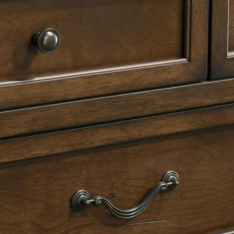 Traditional Wood Panel Bedroom Set, Antique Walnut Finish