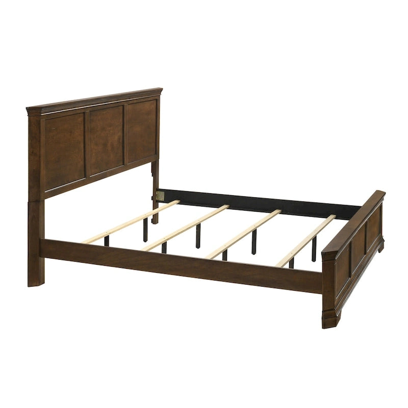 Traditional Wood Panel Bedroom Set, Antique Walnut Finish