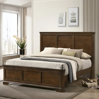 Traditional Wood Panel Bedroom Set, Antique Walnut Finish