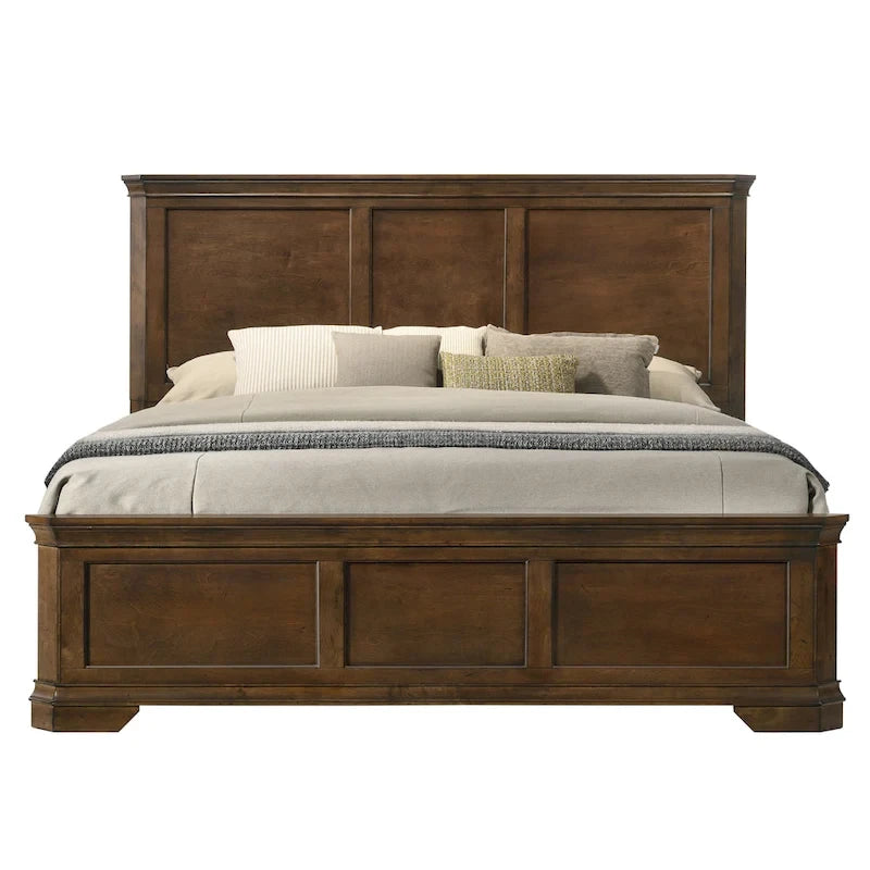 Traditional Wood Panel Bedroom Set, Antique Walnut Finish