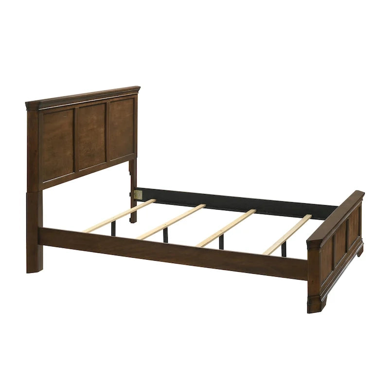 Traditional Wood Panel Bedroom Set, Antique Walnut Finish