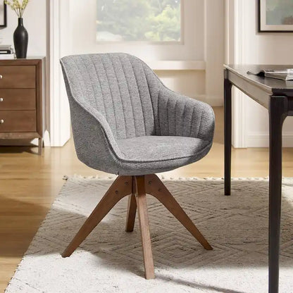 Mid-Century Modern Swivel Arm Accent Chair with Wood Legs